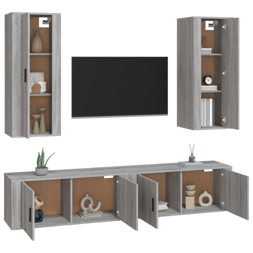 vidaXL Set de muebles para TV 4 pzas madera contrachapada gris Sonoma