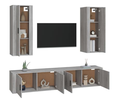 vidaXL Set de muebles para TV 4 pzas madera contrachapada gris Sonoma