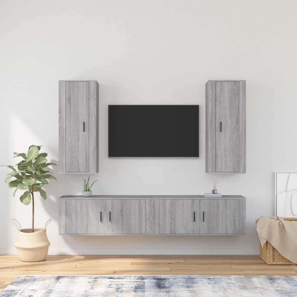 vida XL 4-tlg. TV-Schrank-Set Grau Sonoma Holzwerkstoff