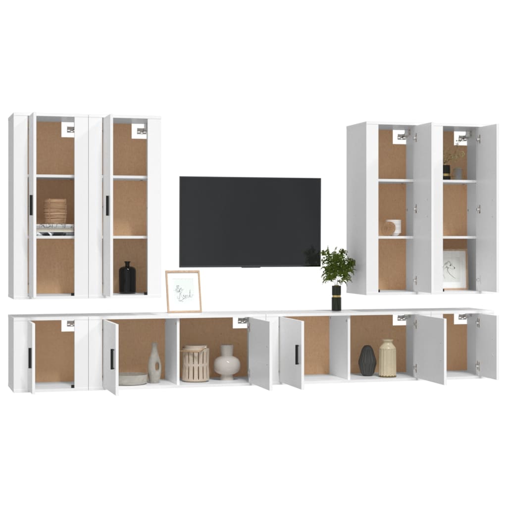 vidaXL 8 Piece TV Cabinet Set White Engineered Wood