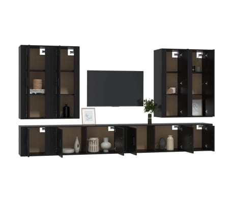 vidaXL Televizoriaus spintelių komplektas, 8 dalių, juodas, mediena