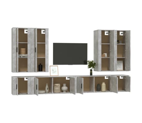 vidaXL TV spintelių komplektas, 8 dalių, betono pilkas, mediena