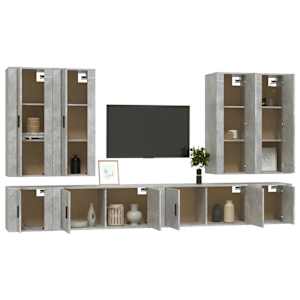 vidaXL TV spintelių komplektas, 8 dalių, betono pilkas, mediena