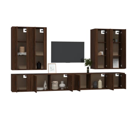 vidaXL TV spintelių komplektas, 8 dalių, rudas ąžuolo, mediena