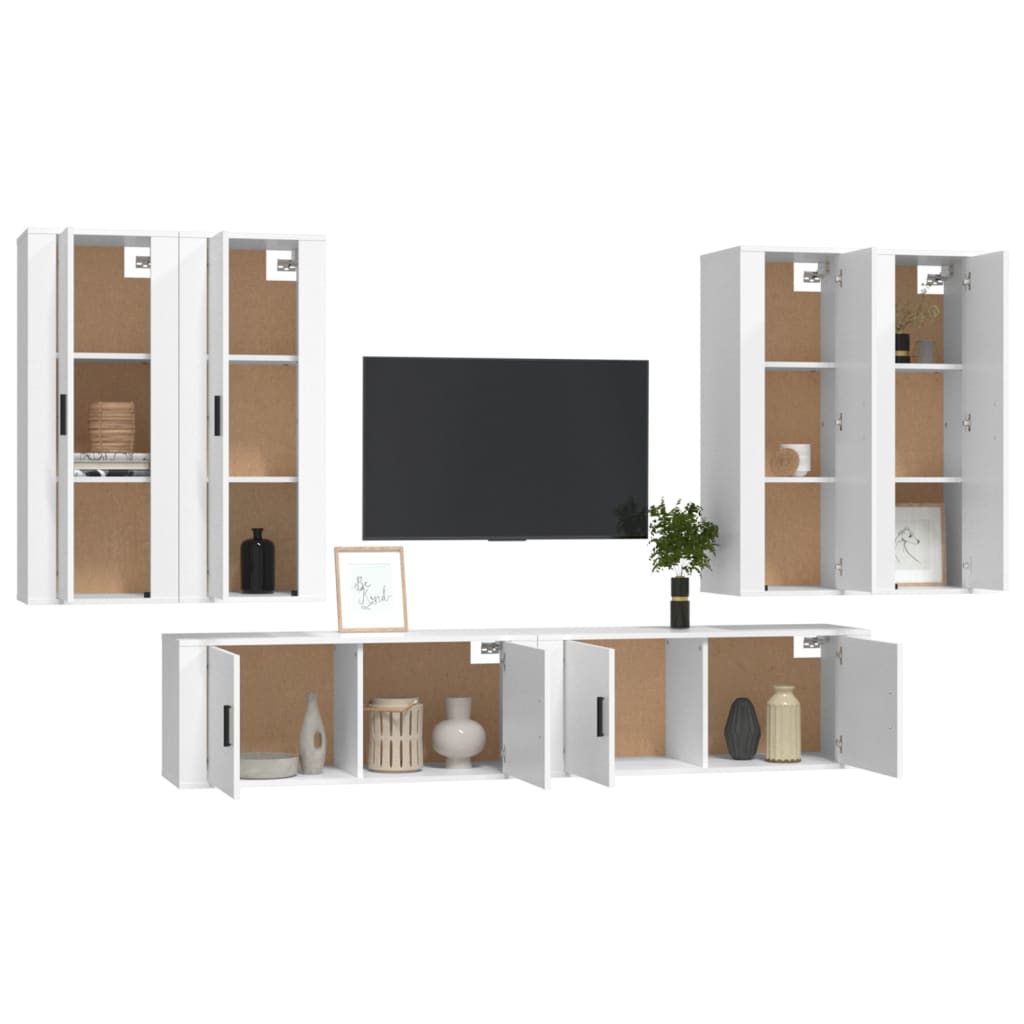 vidaXL 6 Piece TV Cabinet Set White Engineered Wood