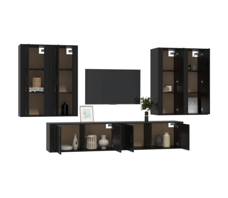 vidaXL Televizoriaus spintelių komplektas, 6 dalių, juodas, mediena