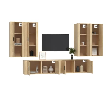 vidaXL Televizoriaus spintelių komplektas, 6 dalių, ąžuolo, mediena