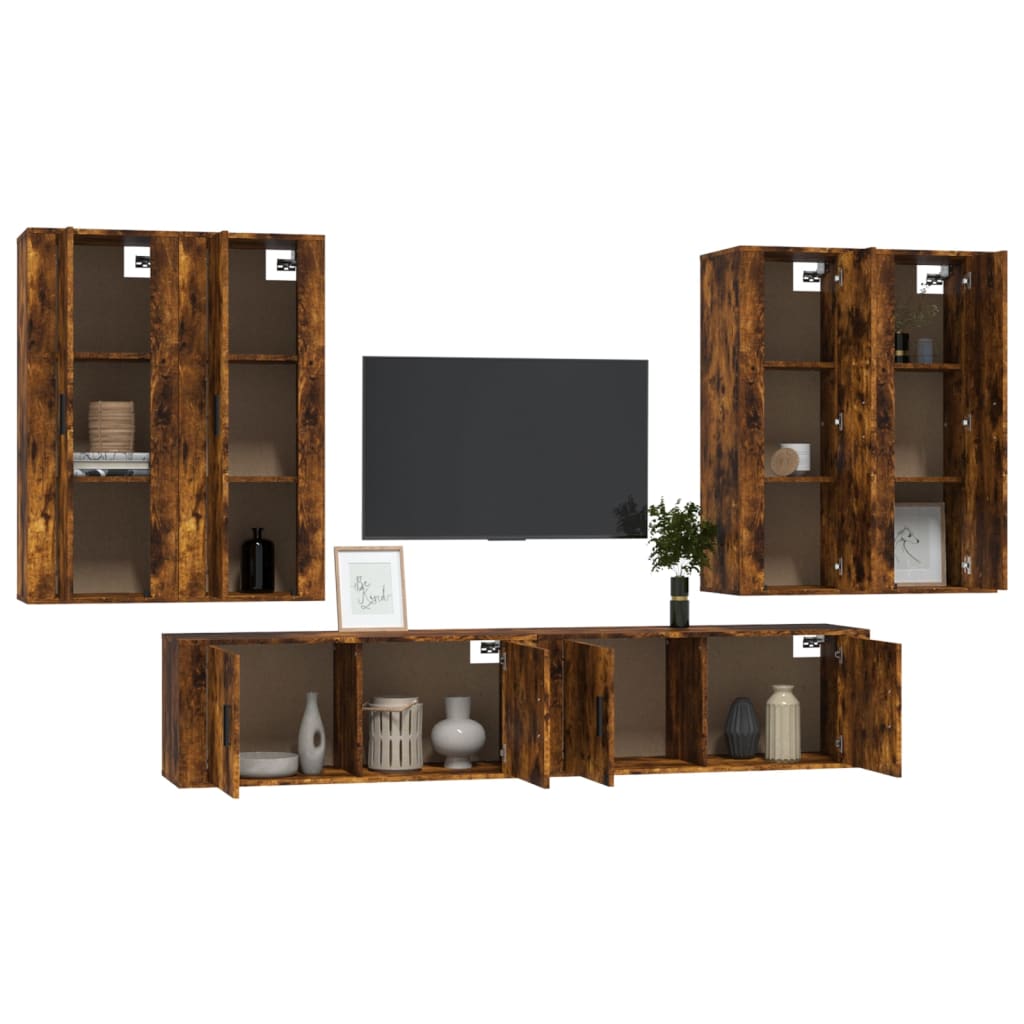 vidaXL Set de muebles de TV 6 pzas madera contrachapada roble ahumado