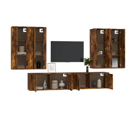 vidaXL Set de muebles de TV 6 pzas madera contrachapada roble ahumado