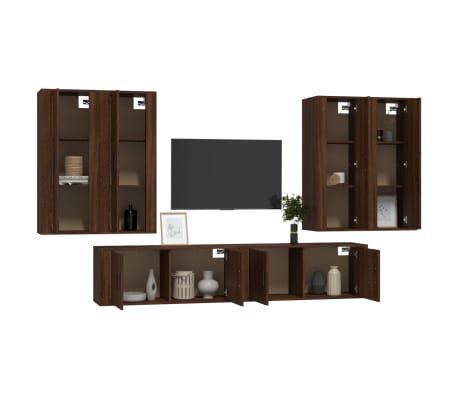 vidaXL TV spintelių komplektas, 6 dalių, rudas ąžuolo, mediena