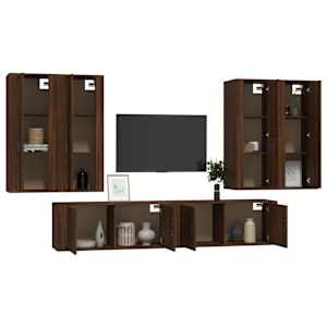 vidaXL TV spintelių komplektas, 6 dalių, rudas ąžuolo, mediena