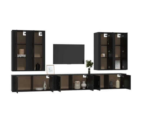 vidaXL Televizoriaus spintelių komplektas, 7 dalių, juodas, mediena