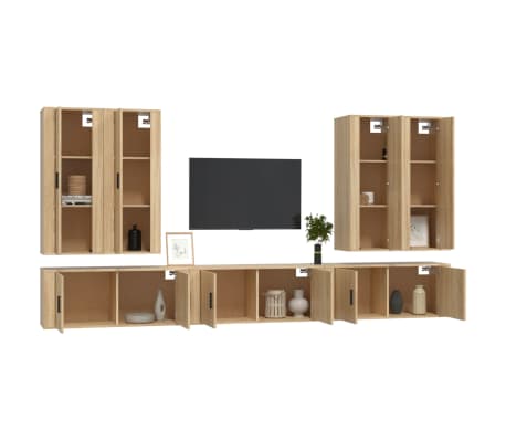 vidaXL Televizoriaus spintelių komplektas, 7 dalių, ąžuolo, mediena