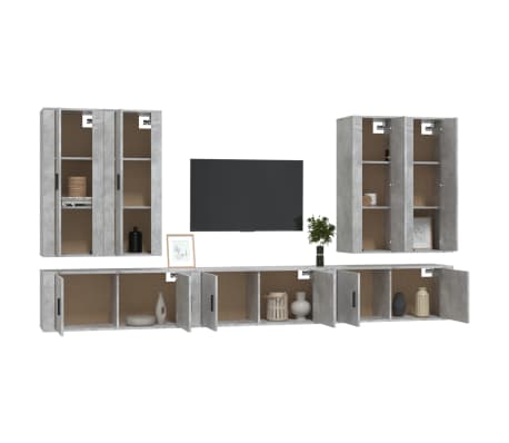 vidaXL TV spintelių komplektas, 7 dalių, betono pilkas, mediena