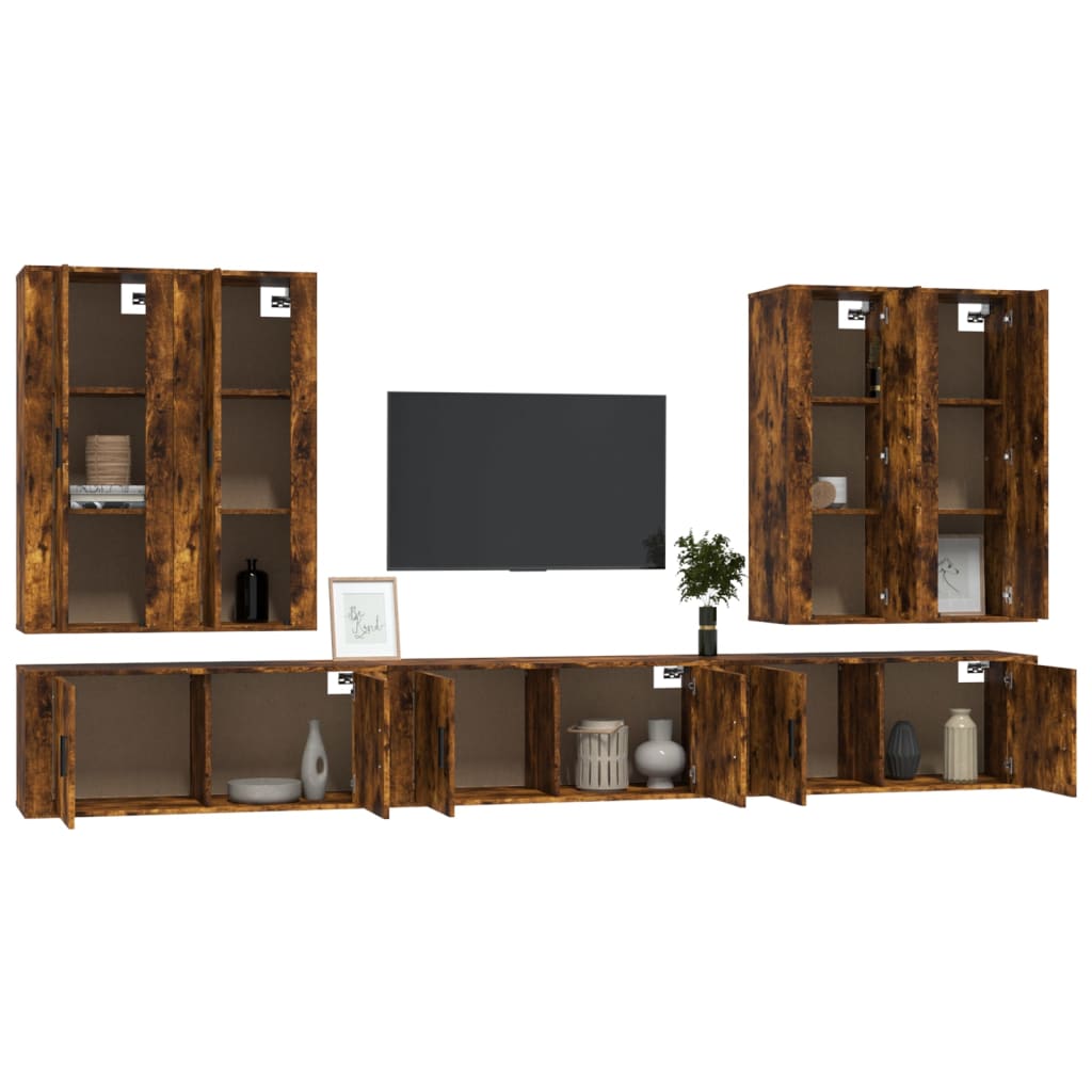 vidaXL 7-tlg. TV-Schrank-Set Räuchereiche Holzwerkstoff