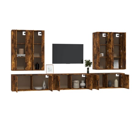 vidaXL 7-tlg. TV-Schrank-Set Räuchereiche Holzwerkstoff