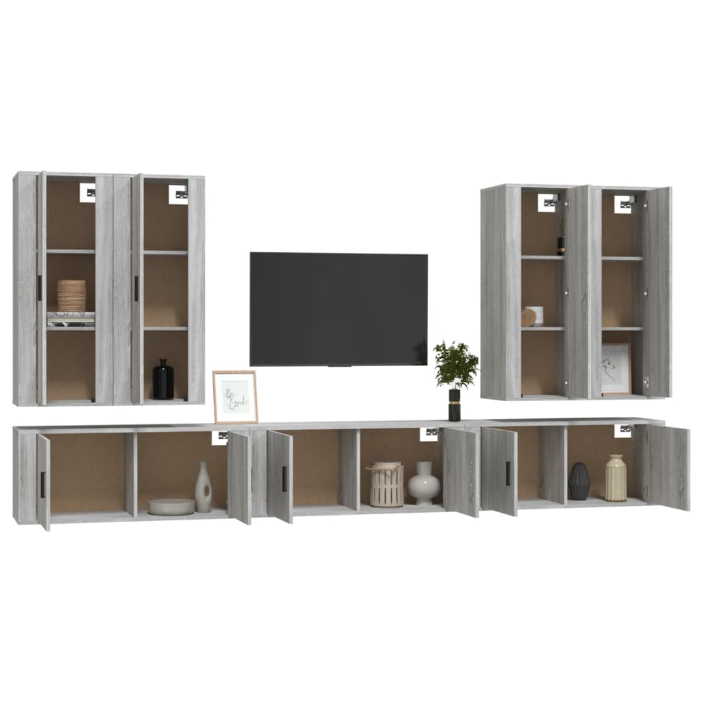 vidaXL 7-tlg. TV-Schrank-Set Grau Sonoma Holzwerkstoff