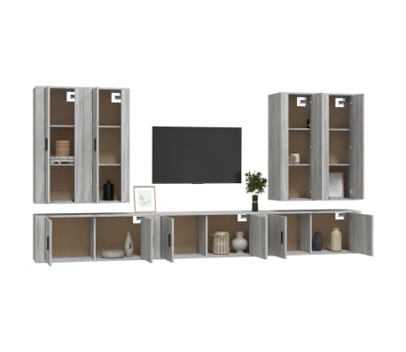 vidaXL 7-tlg. TV-Schrank-Set Grau Sonoma Holzwerkstoff