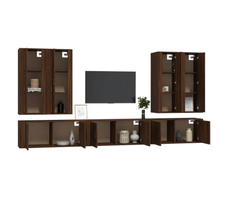 vidaXL TV spintelių komplektas, 7 dalių, rudas ąžuolo, mediena