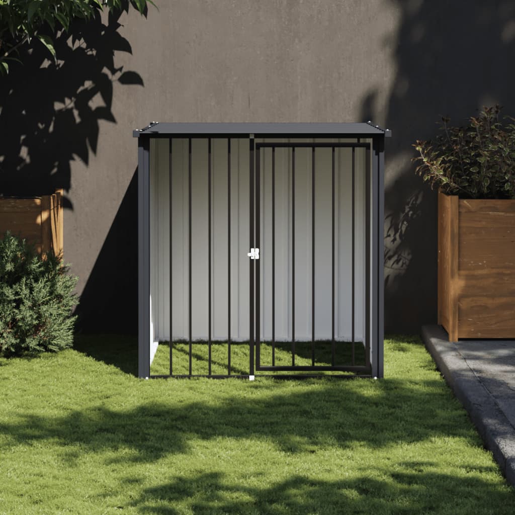 Niche d'extérieur en Acier Galvanisé anthracite et toit noir pour chien - Porte verrouillable - 110x103x109 cm