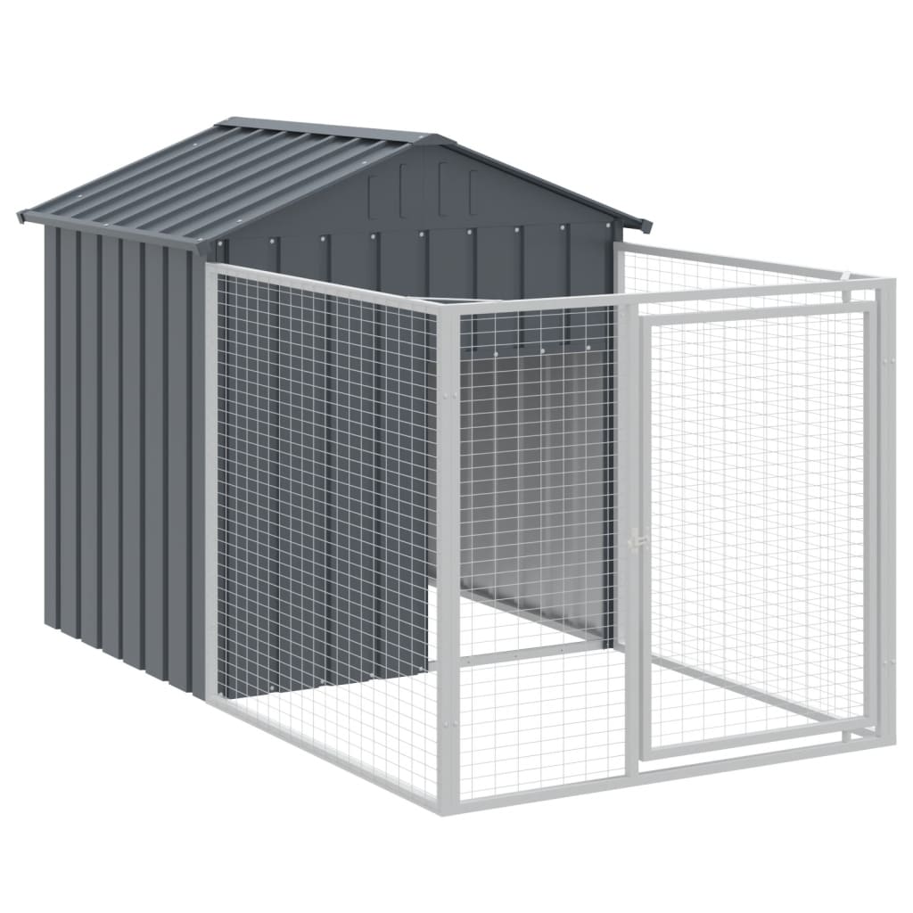 Image of vidaXL Dog House with Run Anthracite 117x201x123 cm Galvanised Steel