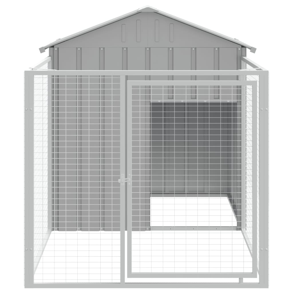 Niche d'extérieur avec enclos en Acier Galvanisé gris clair pour chien - 117x201x123 cm