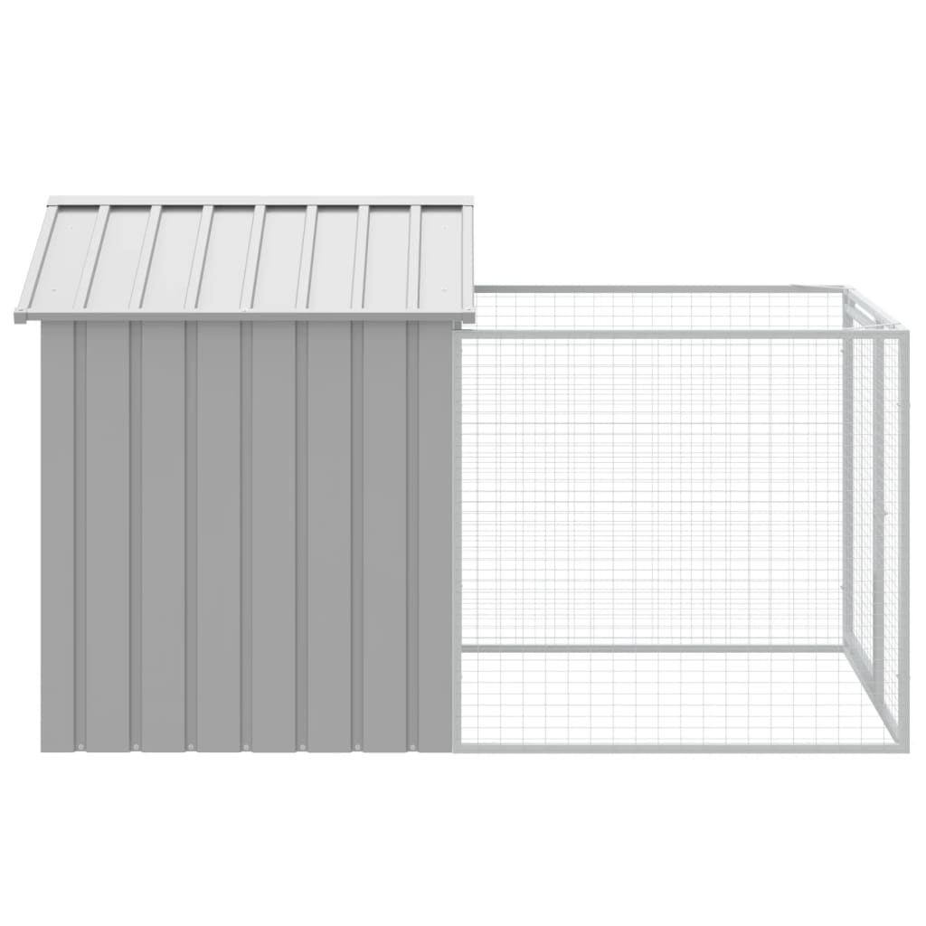 Niche d'extérieur avec enclos en Acier Galvanisé gris clair pour chien - 117x201x123 cm