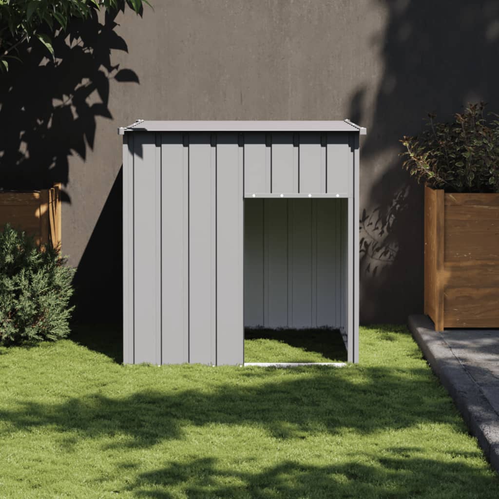 Niche d'extérieur avec toit en Acier Galvanisé gris clair pour chien - 110x103x109 cm