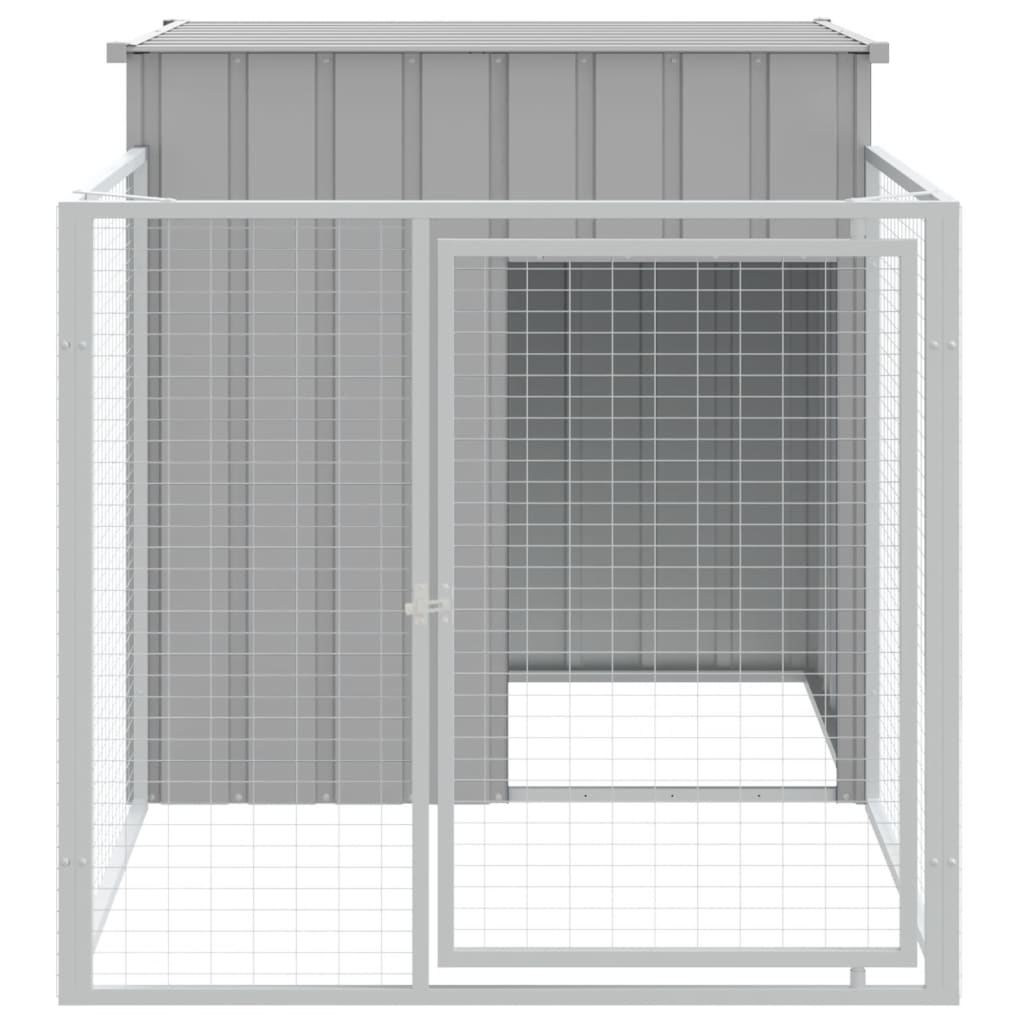 Niche d'extérieur avec enclos en Acier Galvanisé gris clair pour chien - 110x201x110 cm