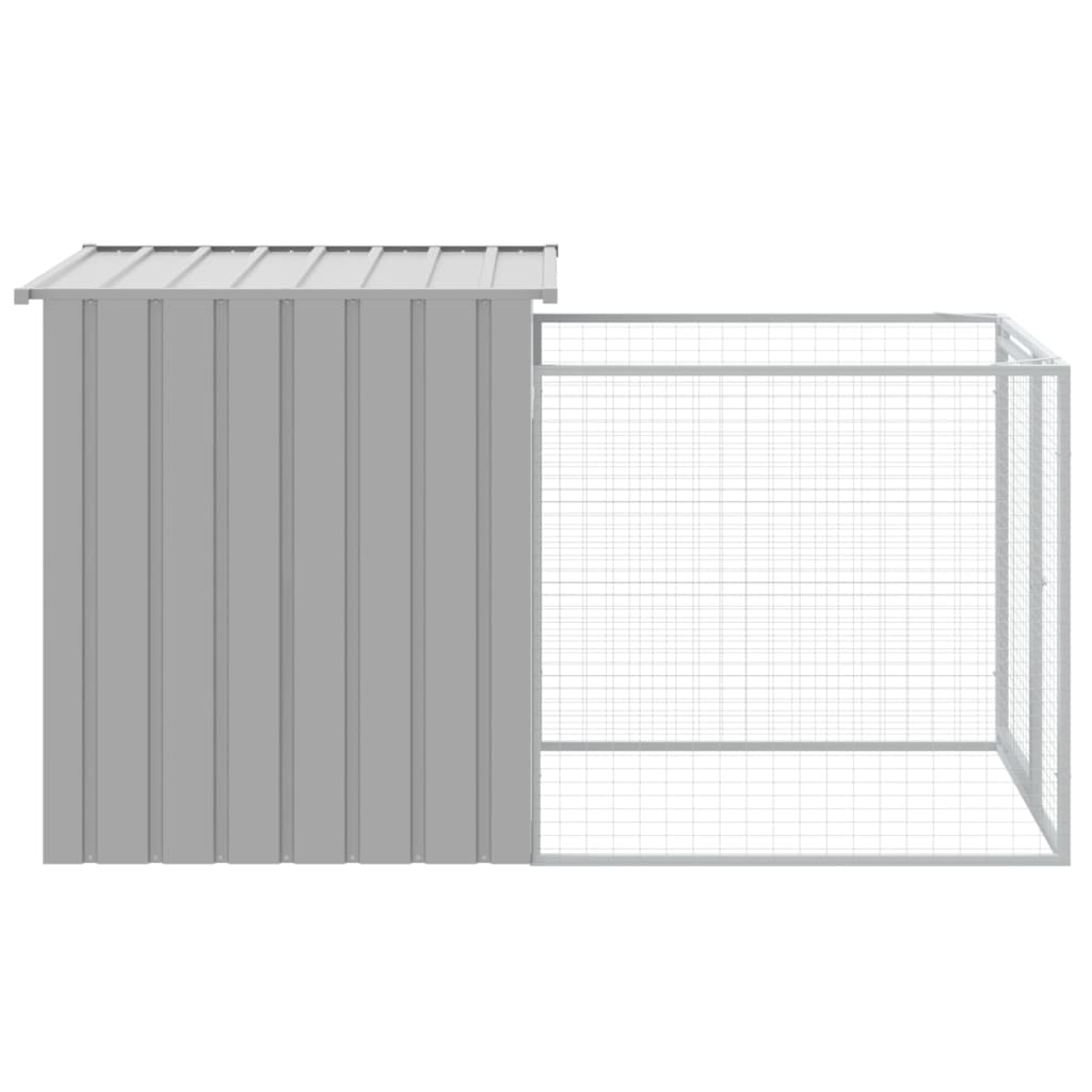 Niche d'extérieur avec enclos en Acier Galvanisé gris clair pour chien - 110x201x110 cm