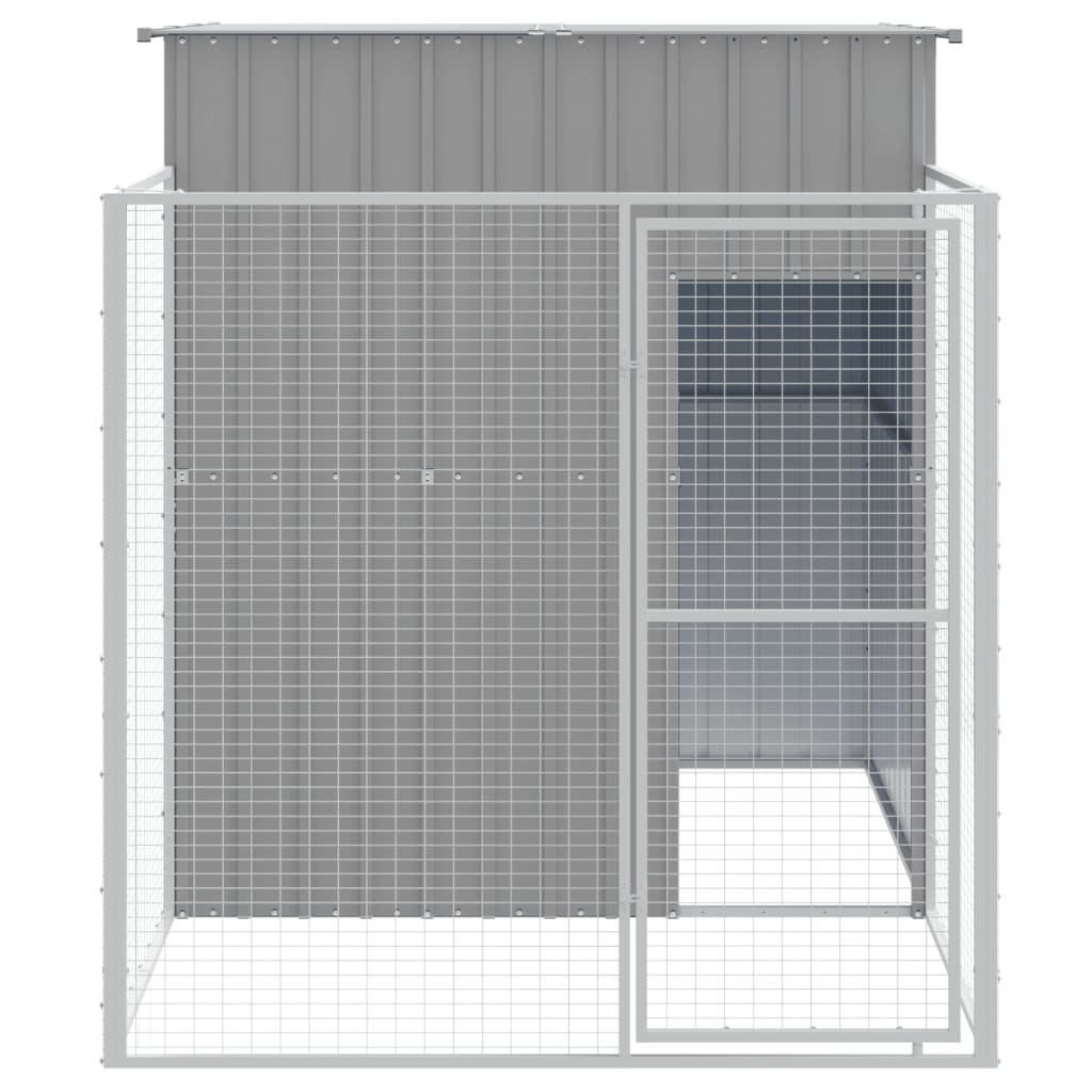 Niche d'extérieur avec enclos en Acier Galvanisé gris clair pour chien - 165x250x180 cm