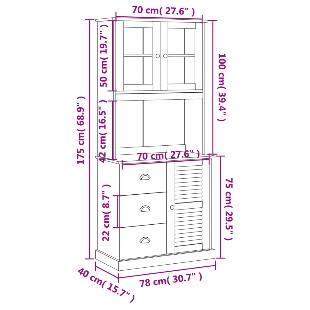 Komoda VIGO 78x40x175 biała lite drewno sosnowe