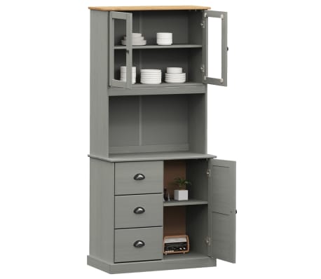 vidaXL Credenza VIGO Grigia 78x40x175 cm in Legno Massello di Pino