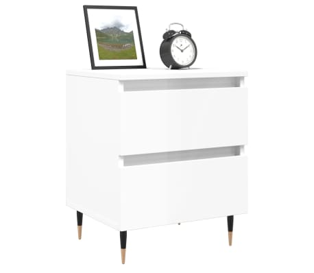 vidaXL Bedside Cabinet Set of 2 High gloss white Engineered wood, metal