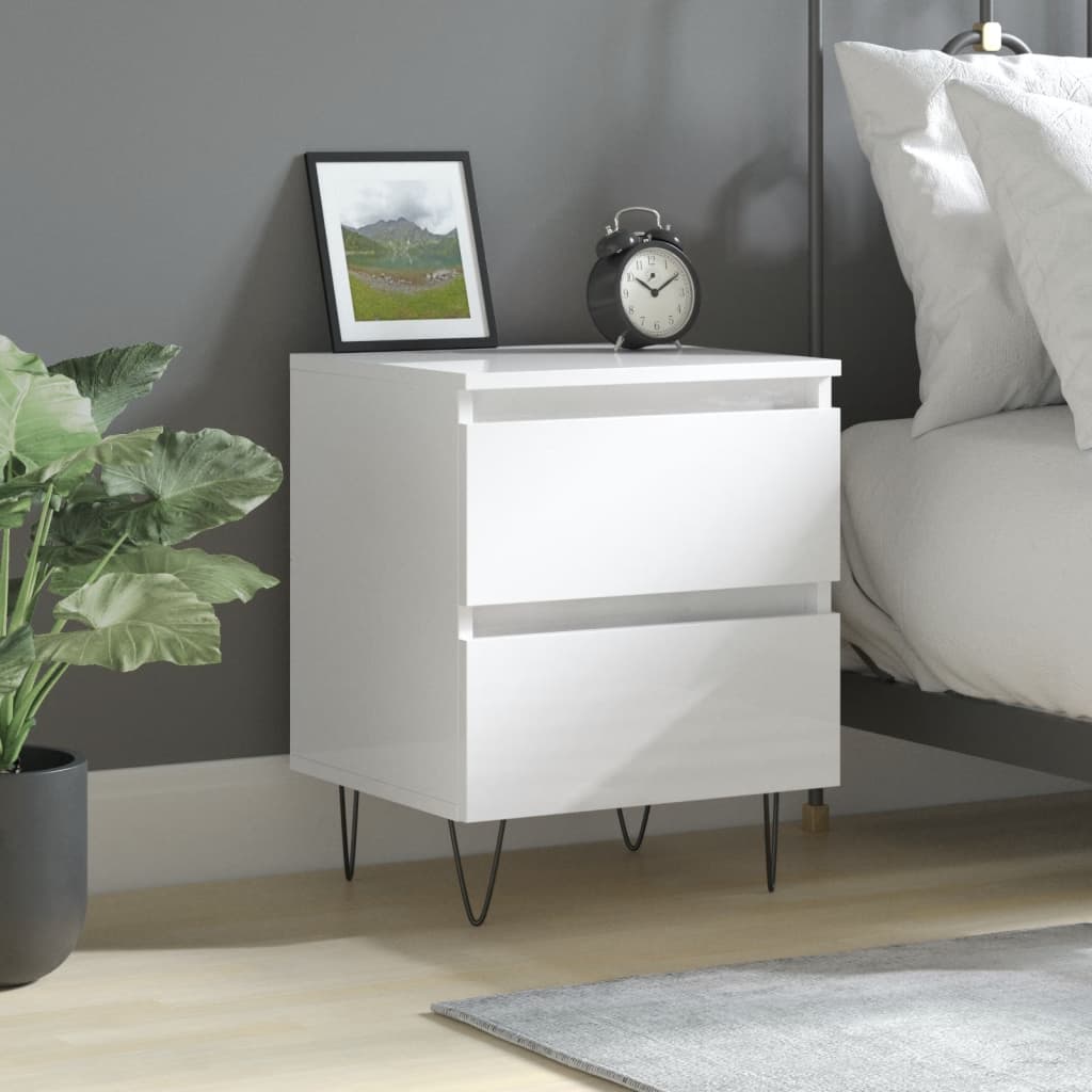 vidaXL Mesa de cabeceira 40x35x50cm derivados madeira branco brilhante