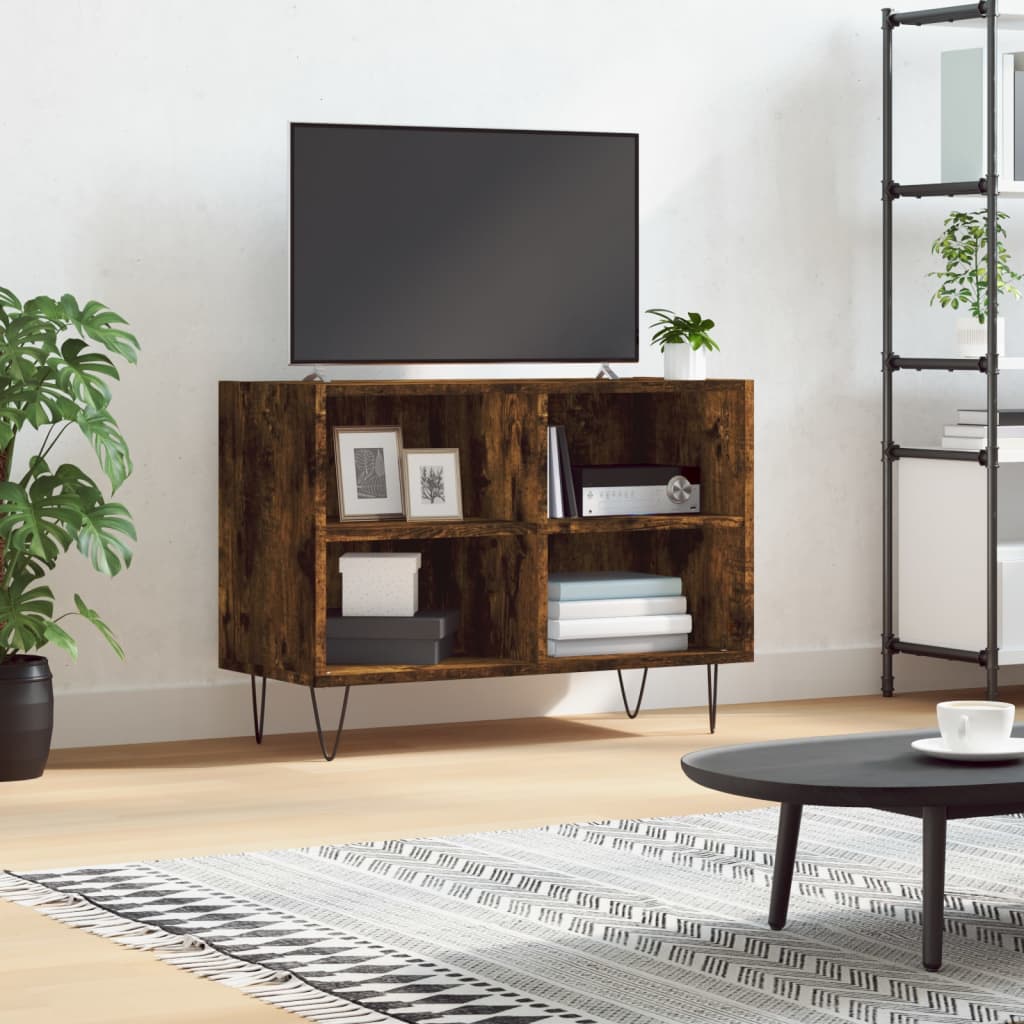 Meuble TV chêne fumé 69,5x30x50 cm bois d'ingénierie