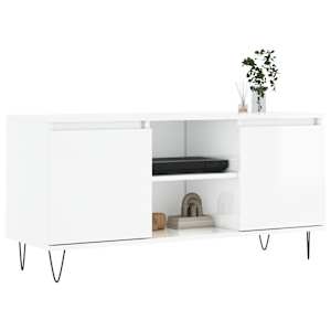 vidaXL TV skapītis, spīdīgi balts, 104x35x50 cm, inženierijas koks