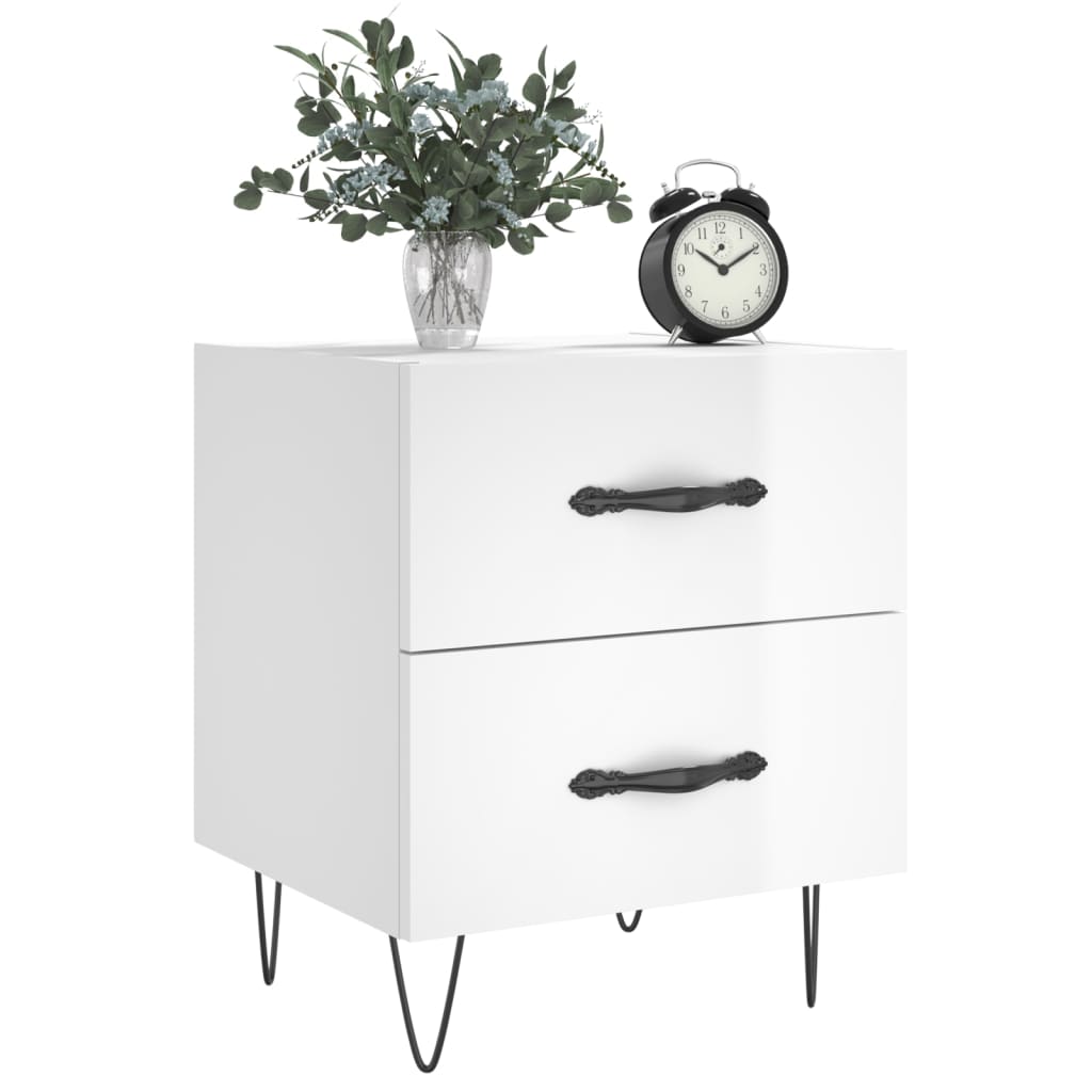 vidaXL Bedside Cabinet High Gloss White 40x35x47.5 cm Engineered Wood