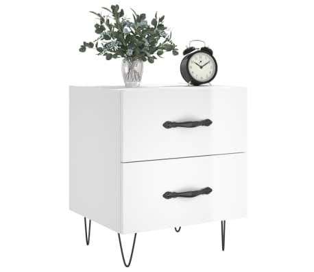 vidaXL Bedside Cabinet High Gloss White 40x35x47.5 cm Engineered Wood