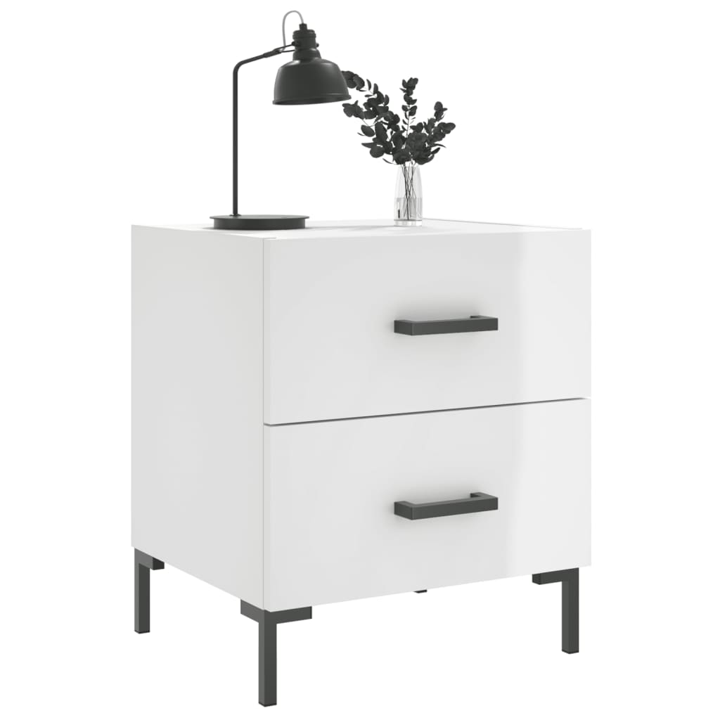 vidaXL Bedside Cabinet High Gloss White 40x35x47.5 cm Engineered Wood