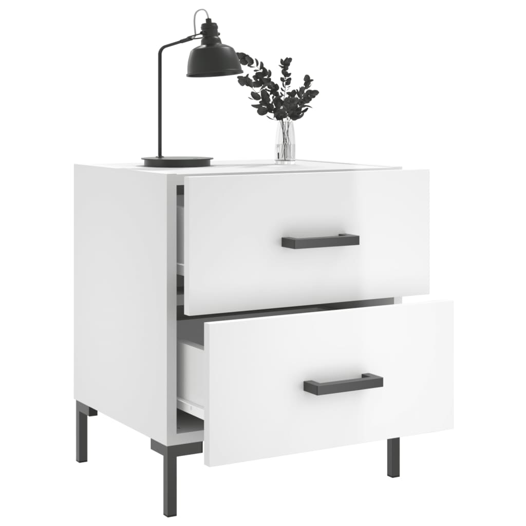 vidaXL Nachtkastjes 2 st 40x35x47,5 cm bewerkt hout hoogglans wit afbeelding