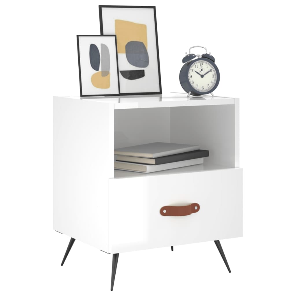 vidaXL Nachtkastjes 2 st 40x35x47,5 cm bewerkt hout hoogglans wit afbeelding