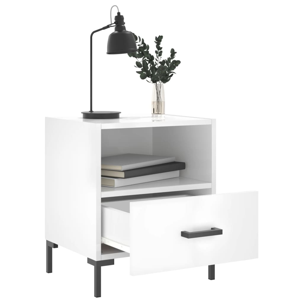 vidaXL Nachtkastjes 2 st 40x35x47,5 cm bewerkt hout hoogglans wit afbeelding