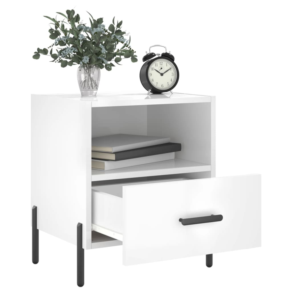 vidaXL Nachtkastjes 2 st 40x35x47,5 cm bewerkt hout hoogglans wit afbeelding