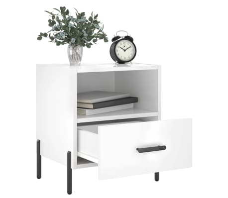 vidaXL Нощни шкафчета, 2 бр, бял гланц, 40x35x47,5 см, инженерно дърво