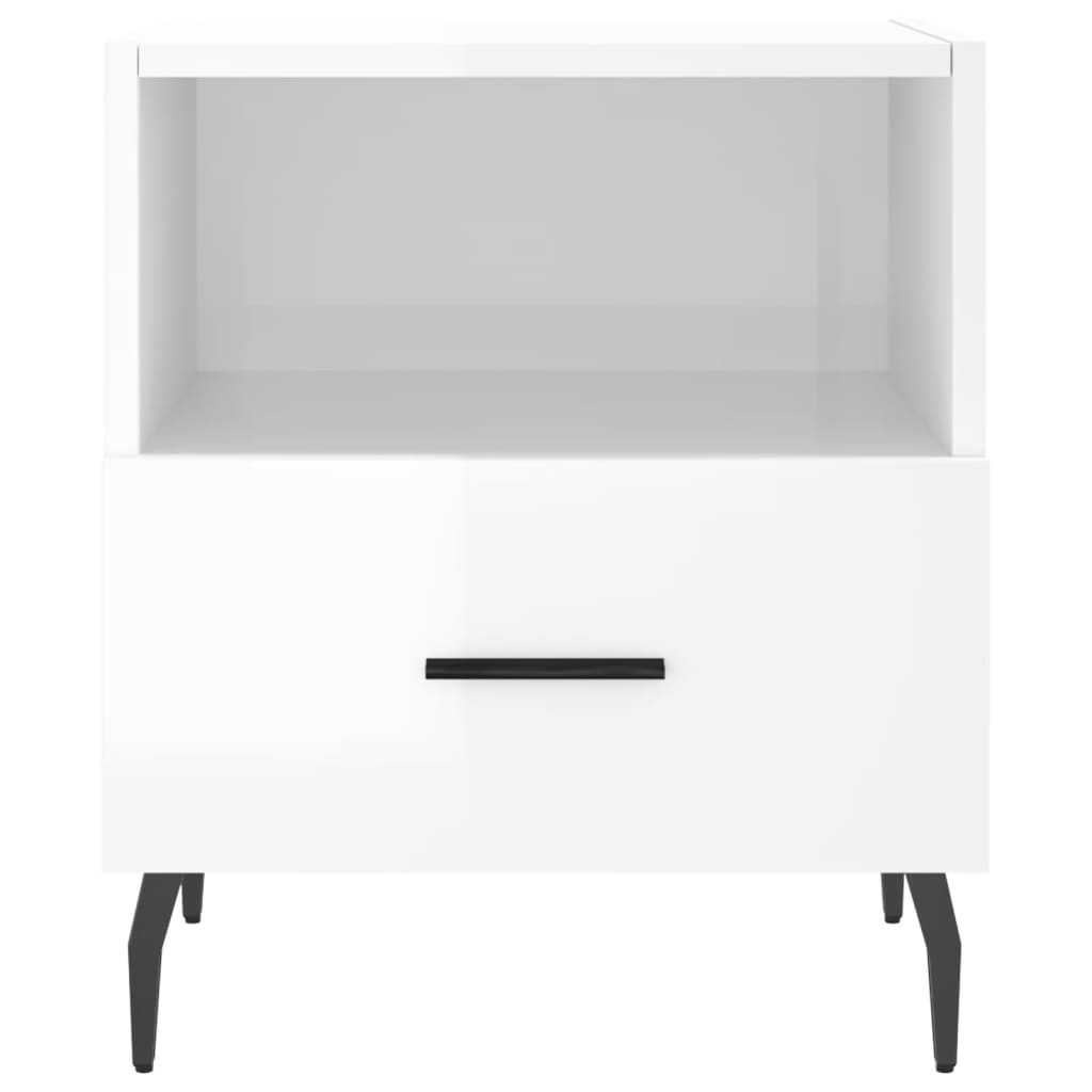 Нощно шкафче, бял гланц, 40x35x47,5 см, инженерно дърво