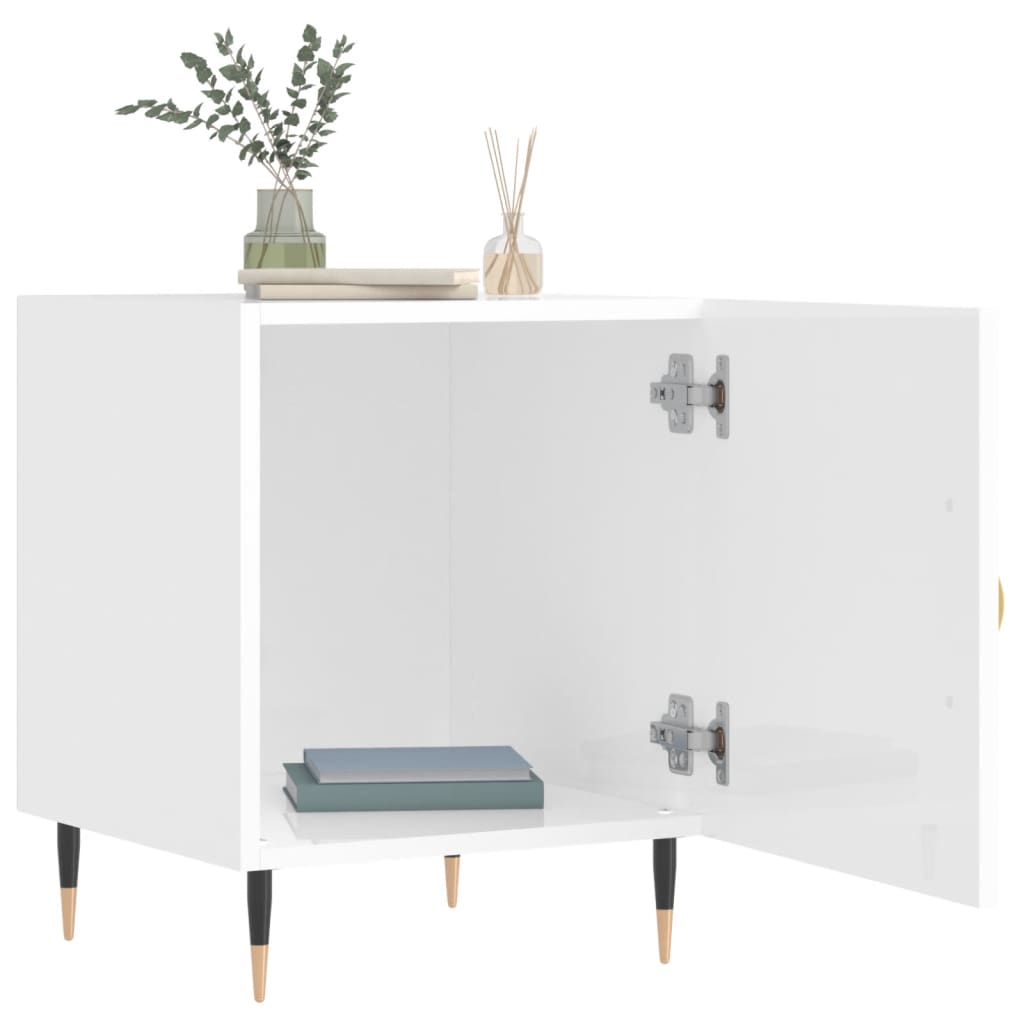 vidaXL Nachtkastjes 2 st 40x40x50 cm bewerkt hout hoogglans wit afbeelding