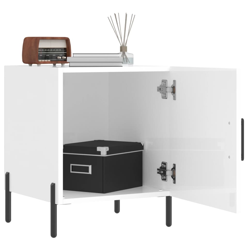 vidaXL Nachtkastjes 2 st 40x40x50 cm bewerkt hout hoogglans wit afbeelding