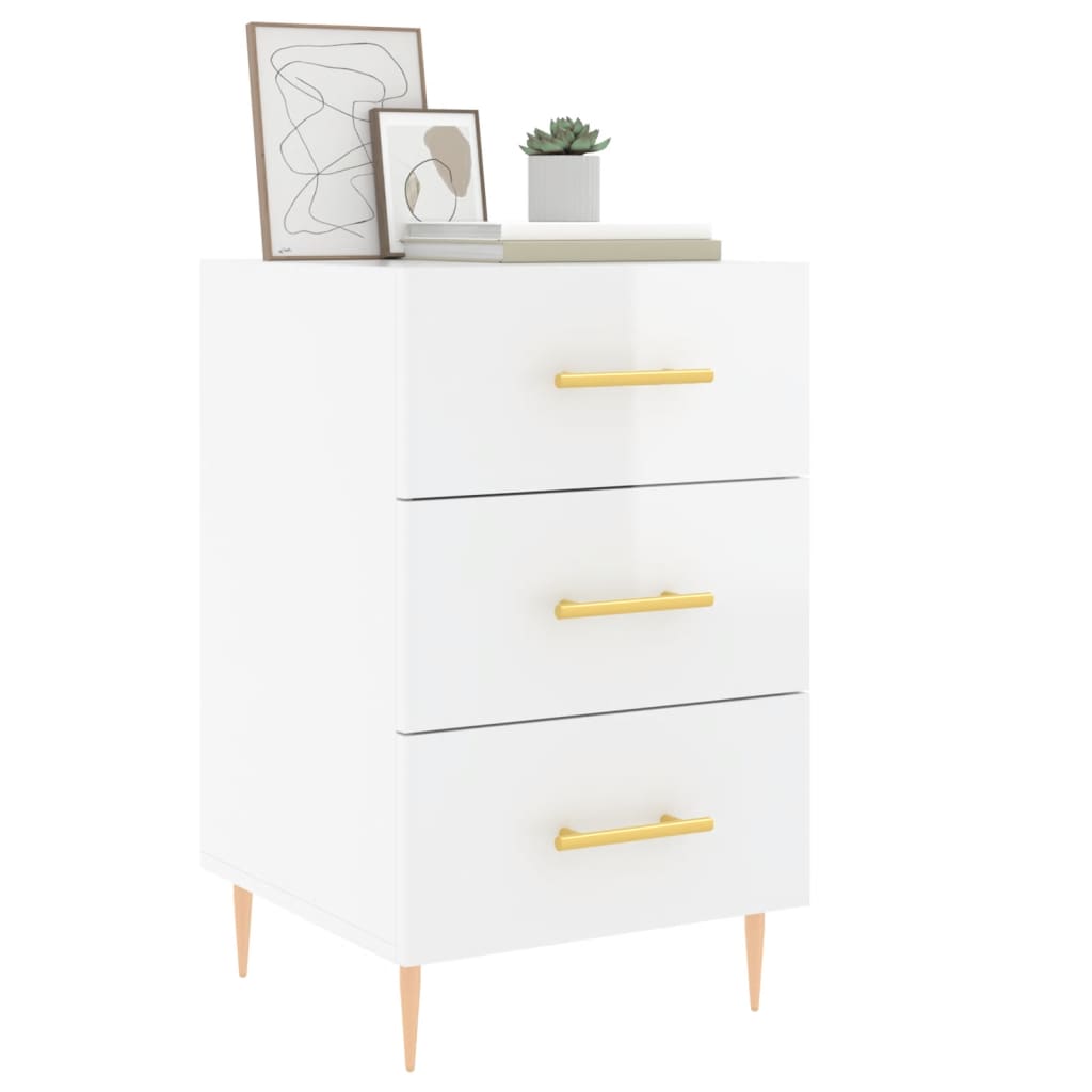 vidaXL Bedside Cabinet High Gloss White 40x40x66 cm Engineered Wood