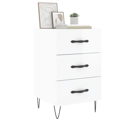 vidaXL Bedside Cabinet High gloss white Engineered wood, metal Medium